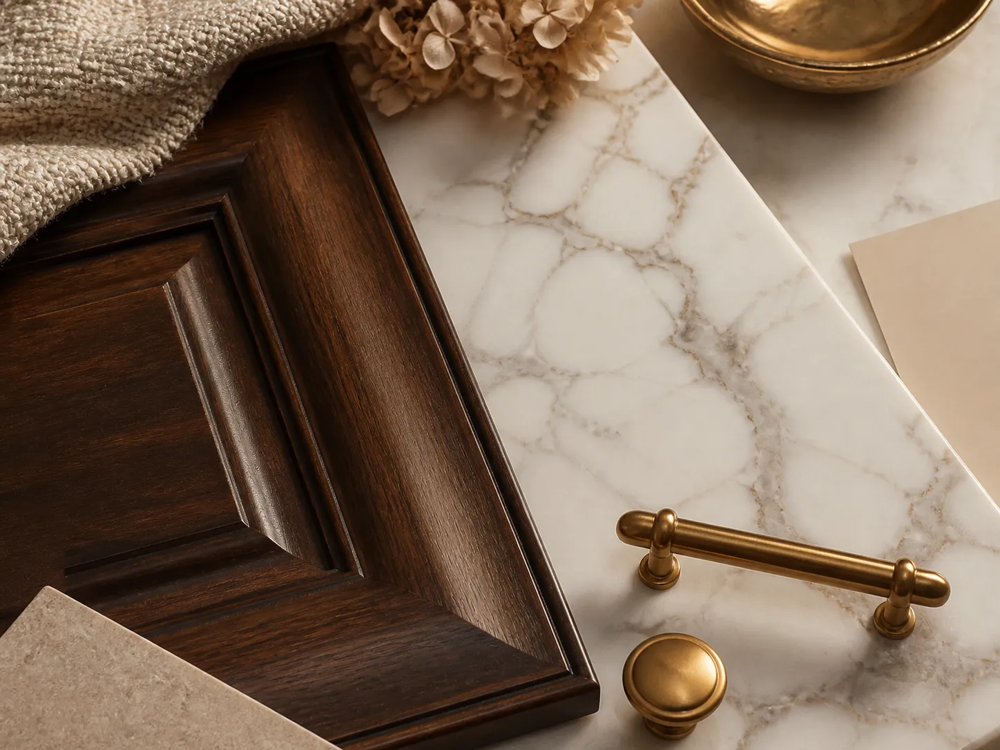 Design concept: walnut cabinetry with a marble-look countertop