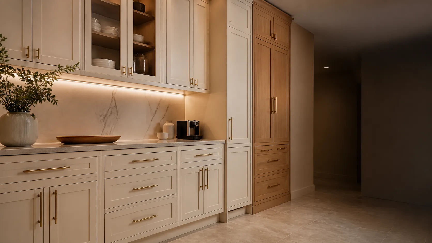 Design concept: built-in custom cabinetry with brass hardware